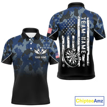 Load image into Gallery viewer, Black and Blue Camo Men Darts Shirts Custom American Flag patriotic Team Darts Jersey NQS11120
