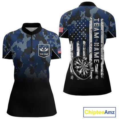Black and Blue Camo Women Darts Shirts Custom American Flag patriotic Team Darts Jersey NQS11120