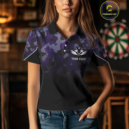 Black and Purple Camo Women Darts Shirts Custom American Flag patriotic Team Darts Jersey NQS11121