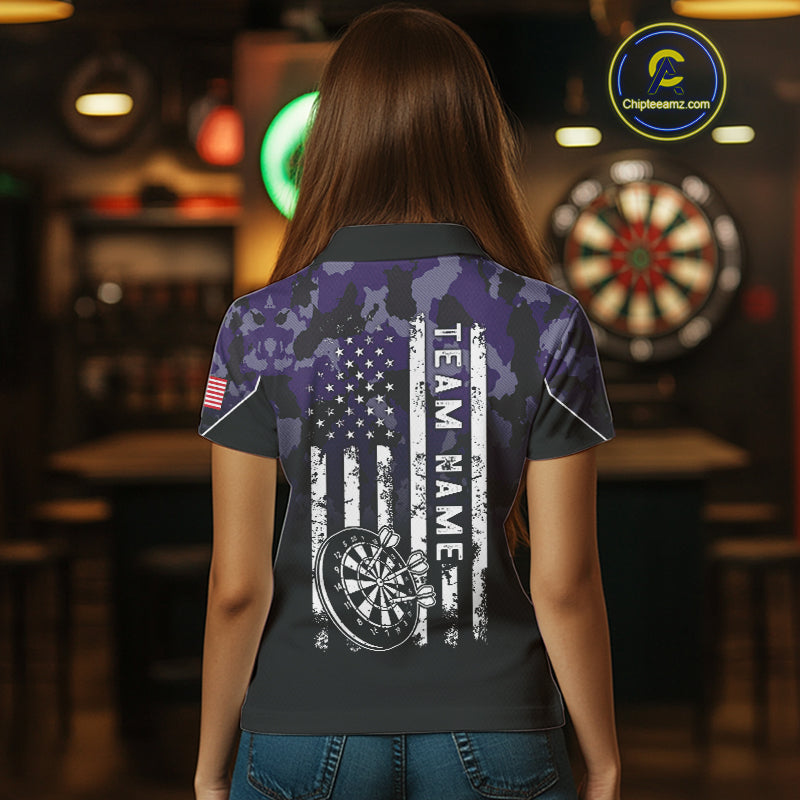 Black and Purple Camo Women Darts Shirts Custom American Flag patriotic Team Darts Jersey NQS11121