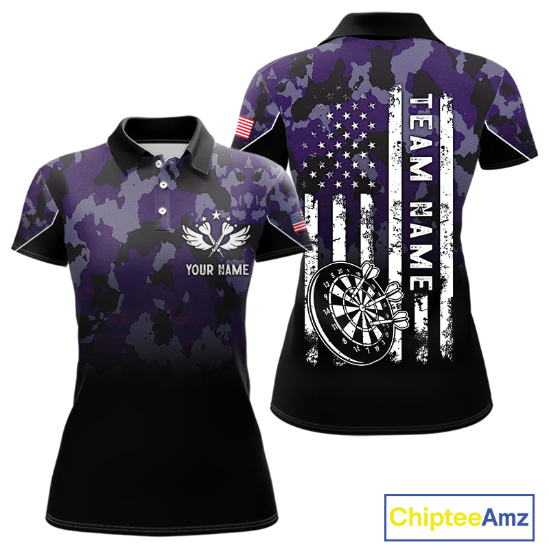 Black and Purple Camo Women Darts Shirts Custom American Flag patriotic Team Darts Jersey NQS11121