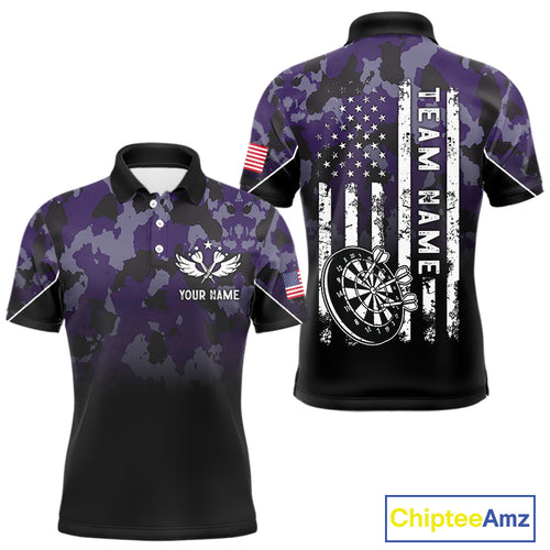 Black and Purple Camo Men Darts Shirts Custom American Flag patriotic Team Darts Jersey NQS11121