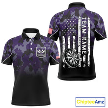 Load image into Gallery viewer, Black and Purple Camo Men Darts Shirts Custom American Flag patriotic Team Darts Jersey NQS11121