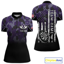 Load image into Gallery viewer, Black and Purple Camo Women Darts Shirts Custom American Flag patriotic Team Darts Jersey NQS11121