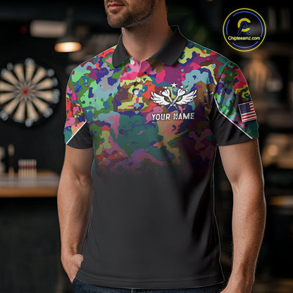 Black and Colorful Camo Men Darts Shirts Custom American Flag patriotic Team Darts Jersey NQS11122