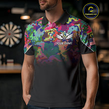 Load image into Gallery viewer, Black and Colorful Camo Men Darts Shirts Custom American Flag patriotic Team Darts Jersey NQS11122