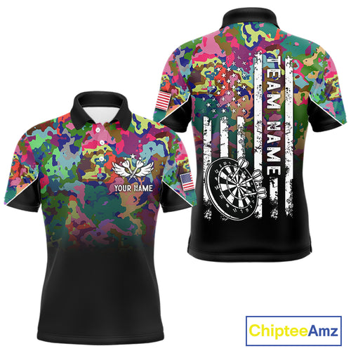 Black and Colorful Camo Men Darts Shirts Custom American Flag patriotic Team Darts Jersey NQS11122