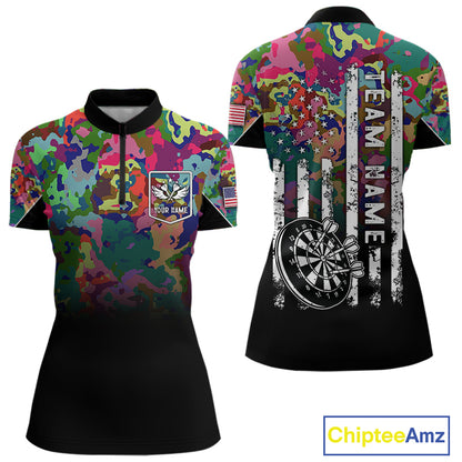 Black and Colorful Camo Women Darts Shirts Custom American Flag patriotic Team Darts Jersey NQS11122
