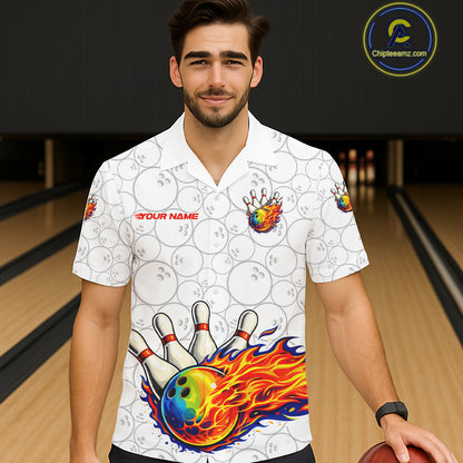 Colorful rainbow flame Bowling Hawaiian Shirt Custom white camo Bowling Team jerseys NQS11319