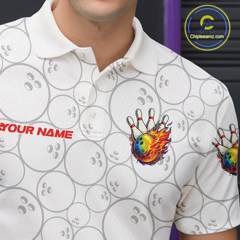 Colorful rainbow flame Bowling Polo, 1/4 zip Shirt For Men Custom white camo Bowling Team jerseys NQS11319