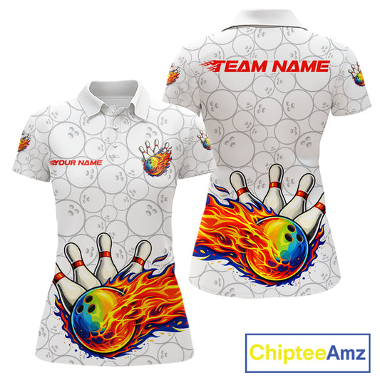 Colorful rainbow flame Bowling Polo, 1/4 zip Shirt For Women Custom white camo Bowling Team jerseys NQS11319