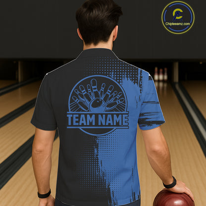 Black and Blue Hawaiian Bowling Jerseys Custom Team Bowling Button-up shirt NQS11320