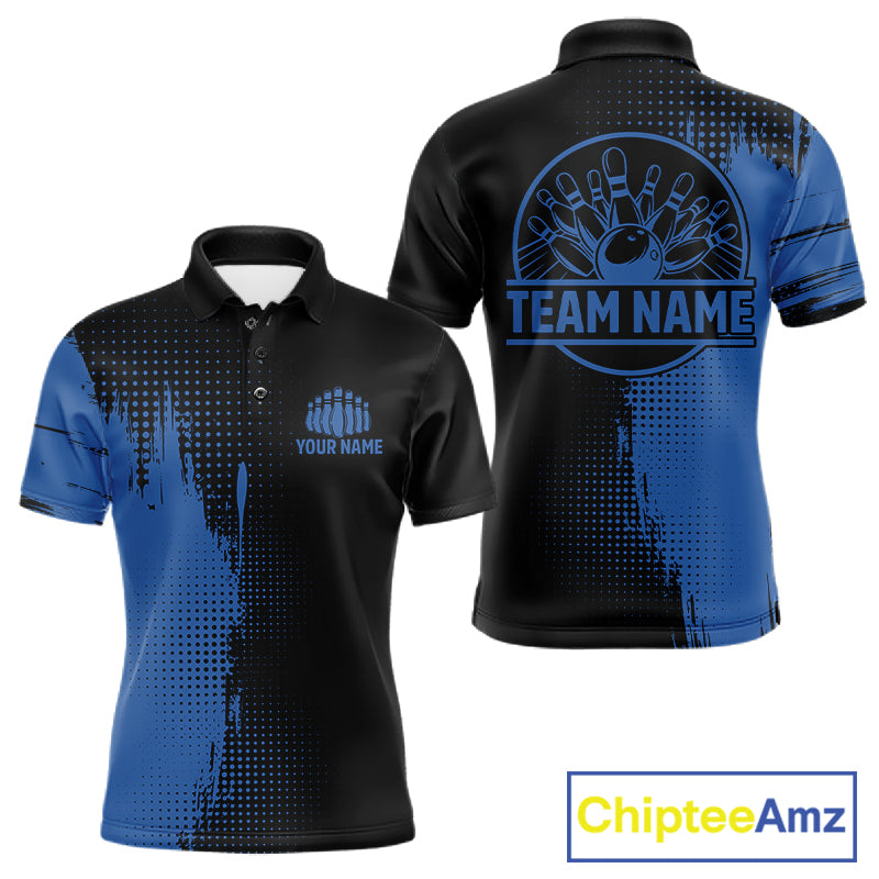 Black and Blue Bowling Polo, Quarter Zip Shirt For Men Custom Team Bowling jerseys NQS11320