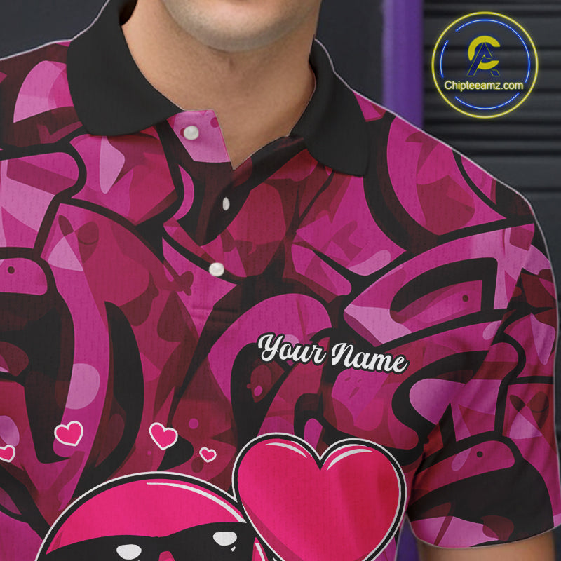 Funny Bowling heart pink graffiti pattern Valentine Mens Bowling Shirts Custom Couple Bowling Outfits NQS11322