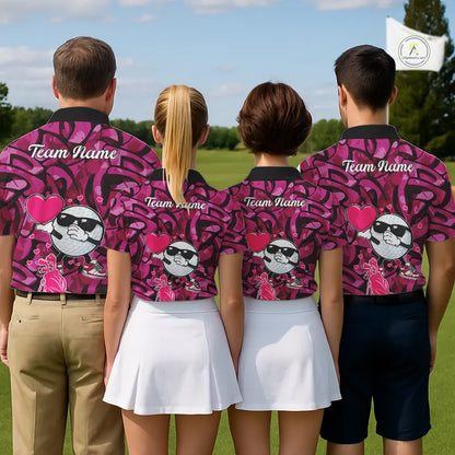Funny Golf ball heart pink graffiti pattern Valentine Golf polo shirt for Women Custom Couple Outfits NQS11323