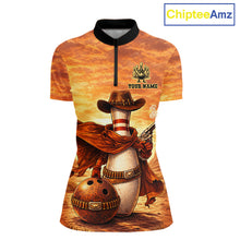 Load image into Gallery viewer, Custom Funny Desert Bowling Cowboy gun bowling team shirts For Women, Bowling Polo, 1/4 zip jerseys NQS11536