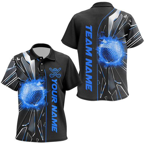 Black and Blue fire golf ball broken glass custom Kid golf polo shirts, golf gifts for Kid NQS7676