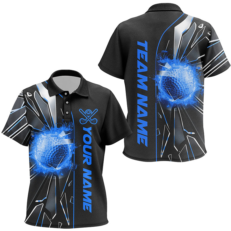 Black and Blue fire golf ball broken glass custom Kid golf polo shirts, golf gifts for Kid NQS7676