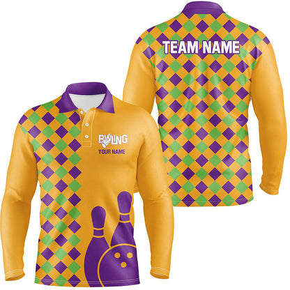 Orange Purple Argyle pattern Halloween custom bowling shirts for men, Bowling Team League Jerseys NQS8552
