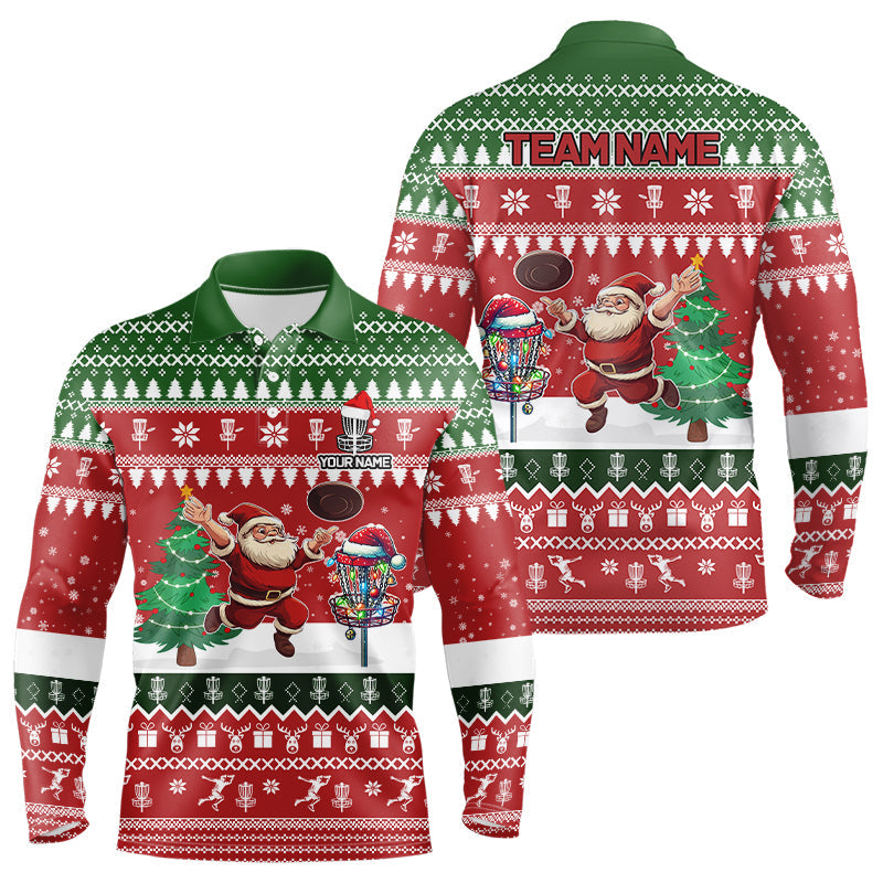 Funny ugly Christmas Santa Mens Disc golf polo shirts Custom Team Name Disc Golf Jersey Xmas Outfit NQS9028