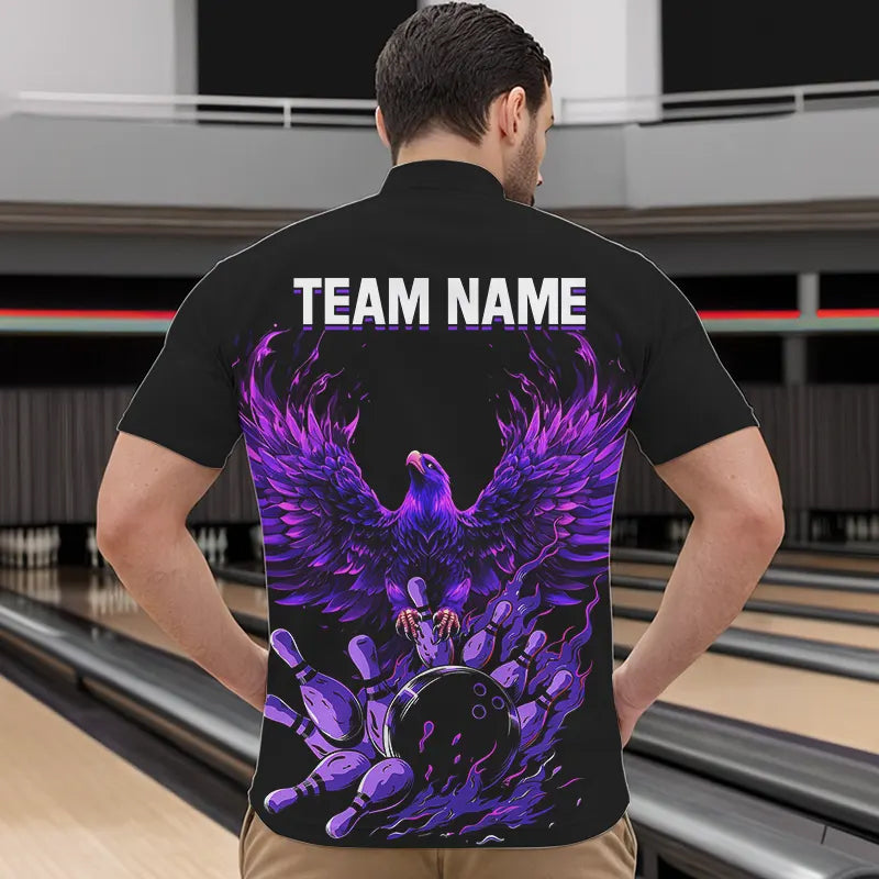 Black and Purple Eagle bowling jerseys Polo, Quarter Zip Shirt for Men Custom Bowling Team shirts NQS9437