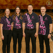 Load image into Gallery viewer, Funny Cute Pink Flamingo Custom Black and Pink Bowling Shirts For Men, Flamingo Bowling Team Outfits NQS11545