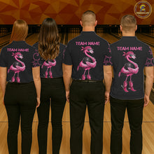 Load image into Gallery viewer, Funny Cute Pink Flamingo Custom Black and Pink Bowling Shirts For Men, Flamingo Bowling Team Outfits NQS11545