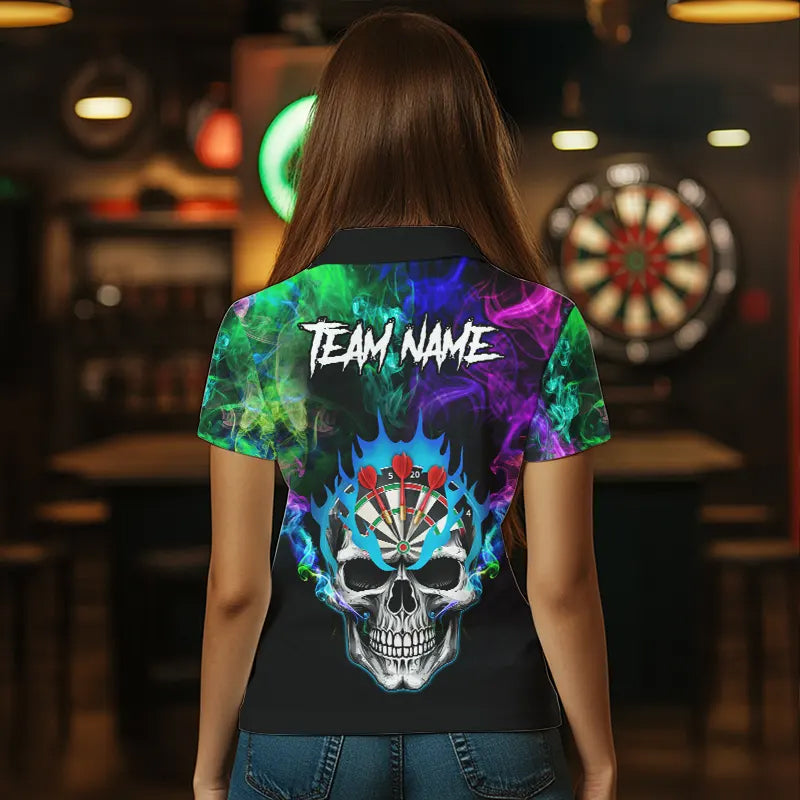 Colorful smoke Skull Darts shirts for Women Custom Team Darts Jerseys, Best Darts Gift For Player NQS9611