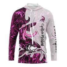 Load image into Gallery viewer, Catfish fishing pink Camo ribbon Breast Cancer Custom name sun protection long sleeves fishing shirts NQS9760