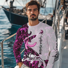 Load image into Gallery viewer, Catfish fishing pink Camo ribbon Breast Cancer Custom name sun protection long sleeves fishing shirts NQS9760