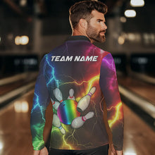 Load image into Gallery viewer, Mens Bowling shirts Custom Colorful Rainbow Lightning Thunder Bowling ball and pins Team bowler Jersey NQS9767