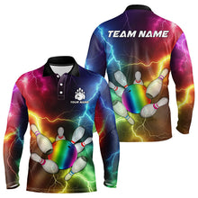 Load image into Gallery viewer, Mens Bowling shirts Custom Colorful Rainbow Lightning Thunder Bowling ball and pins Team bowler Jersey NQS9767