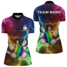 Load image into Gallery viewer, Women Bowling shirt Custom Colorful Rainbow Lightning Thunder Bowling ball and pins Team bowler Jersey NQS9767