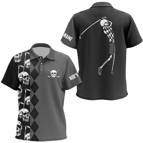 Black skull argyle pattern custom Kid golf polo shirts, Kid's golf tops NQS7681