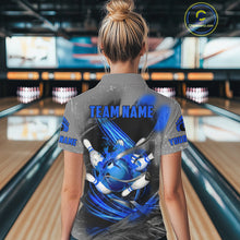 Load image into Gallery viewer, Blue Sugar Skull Tattoo Custom Women Bowling Polo, Quarter Zip Shirts,Team Bowling Jerseys NQS10947