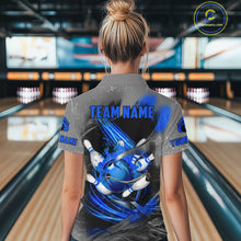 Load image into Gallery viewer, Blue Sugar Skull Tattoo Custom Women Bowling Polo, Quarter Zip Shirts,Team Bowling Jerseys NQS10947