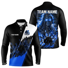 Load image into Gallery viewer, Black and Blue Skull reaper bowling jerseys Polo, 1/4 Zip Shirt for Men Custom Bowling Team shirts NQS9278