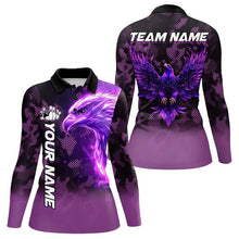 Load image into Gallery viewer, Purple Flame Eagle Camo Bowling Team Shirts For Women Custom Fire Bowling League Jersey Bowler Outfit NQS9441