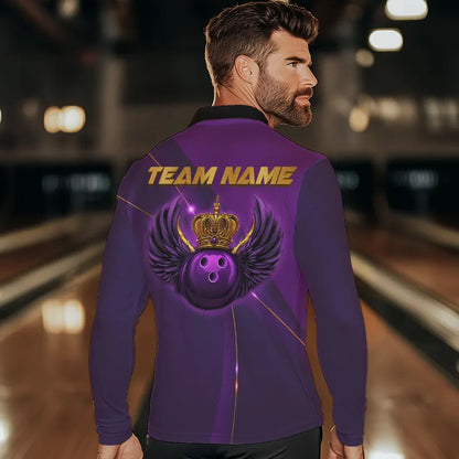 Purple and Gold Crown Bowling ball wings Bowling Shirts For Men Custom Bowling Team Outfits NQS9445