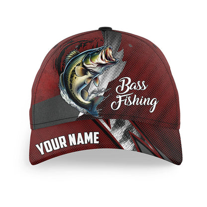 Largemouth bass fishing camo hats for men, women custom name baseball best fishing hat | Red NQS7363