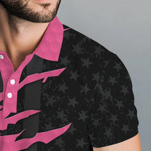 Load image into Gallery viewer, Personalized Mens golf polos shirts custom pink golf ball skin black American flag mens golf apparel NQS9775