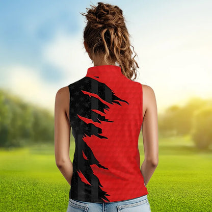 Womens sleeveless golf polos shirts red golf ball skin black American flag ladies golf apparel NQS9776