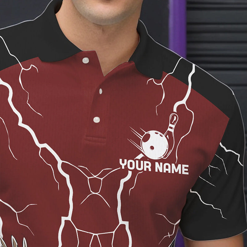 Men's bowling Polo, Quarter Zip shirts Custom Eagle bowling lightning storm team league jerseys | Red NQS9781