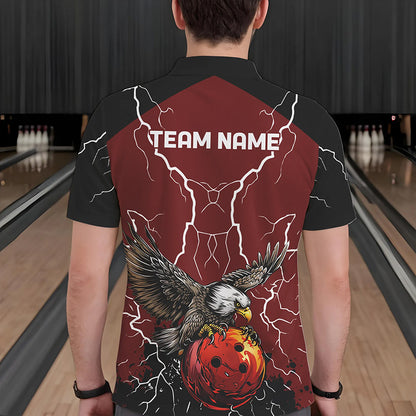 Men's bowling Polo, Quarter Zip shirts Custom Eagle bowling lightning storm team league jerseys | Red NQS9781