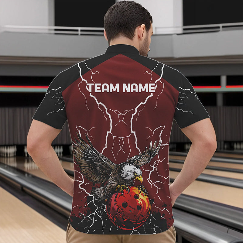 Men's bowling Polo, Quarter Zip shirts Custom Eagle bowling lightning storm team league jerseys | Red NQS9781