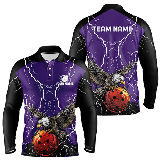 Men's bowling Polo, Quarter Zip shirt Custom Eagle bowling lightning storm team league jersey | Purple NQS9782