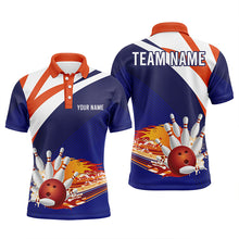 Load image into Gallery viewer, Custom Blue orange bowling shirt for men – personalized team jersey front view