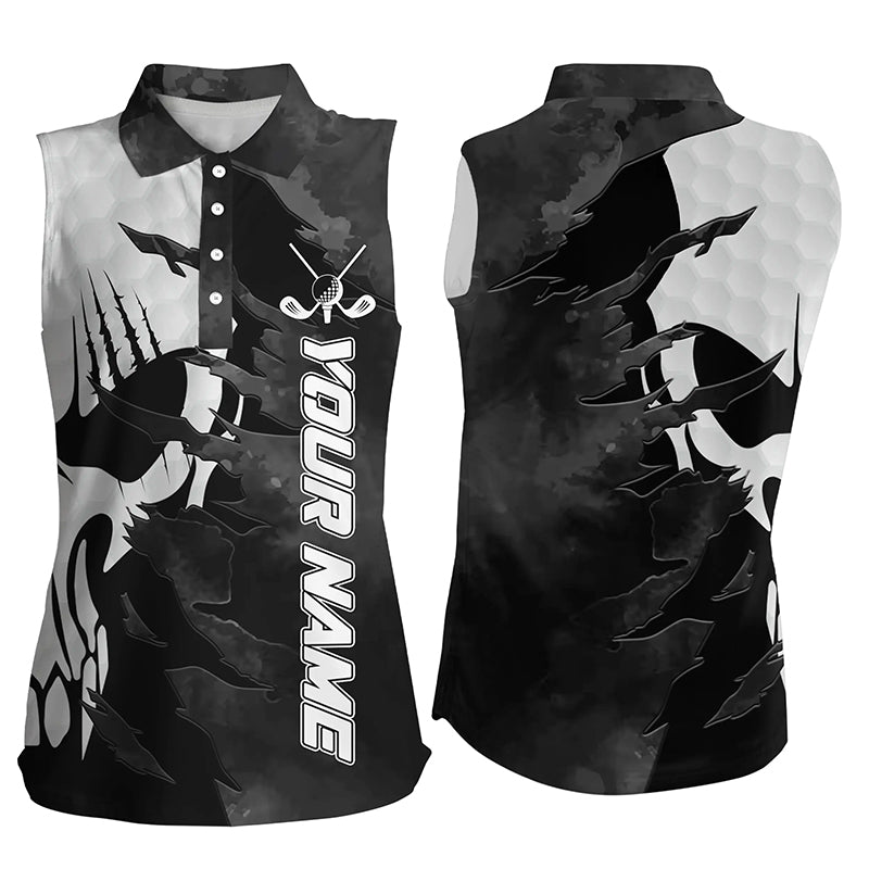 Black white Women sleeveless polo shirt custom golf skull shirts for ladies, personalized golf gifts NQS6238