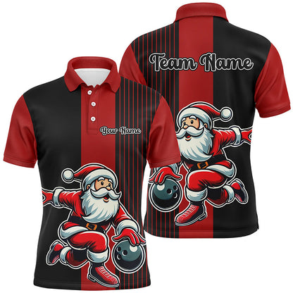Black and Red Bowling Shirts For Men Custom Funny Santa Christmas Bowling Team Uniform Jerseys NQS8809
