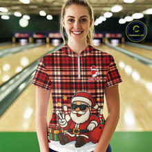 Load image into Gallery viewer, Funny Santa Christmas Bowling shirts for Women Custom Red Plaid bowling outfits for women NQS10957